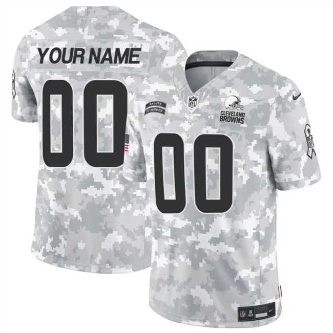 Mens Cleveland Browns Active Player Custom 2024 F.U.S.E Arctic Camo Salute To Service Limited Stitched Football Jersey